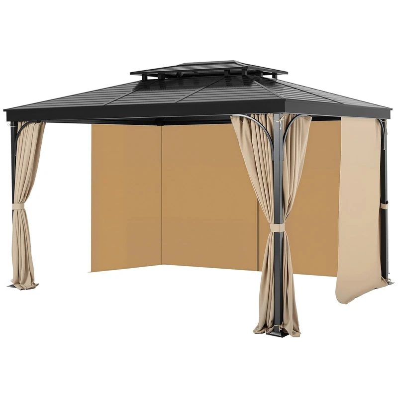 VEVOR Gazebo Curtains Outdoor, Fit Most 12' x 10' x 7.3' Gazebos, 4-Panel Sidewall Gazebo Privacy Curtains with Zippers, Outdoor Curtain Replacement for Patio Canopy, Only Curtain, Khaki
