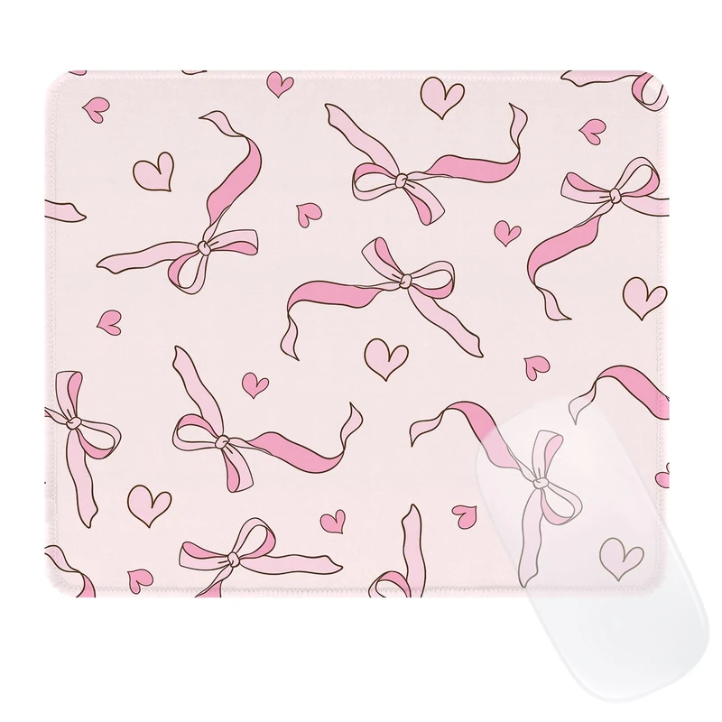 Ksriylm Pretty Mouse Pad,Cute Bow Mouse Mat with Waterproof and Non-Slip Rubber Base,Gaming Mouse Mat for Daily Office,Home,Pink Heart