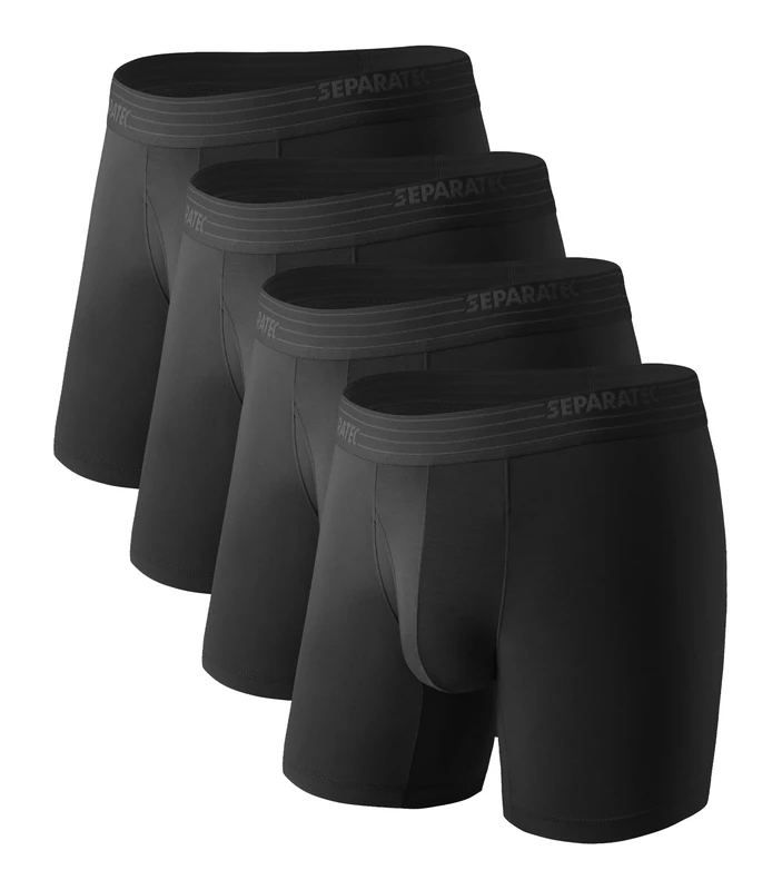 Separatec Breathable Mens Underwear with Separate Pouch Moisture Wicking Soft Anti Chafing Boxer Briefs for Men 4 Pack, New!-separate Pouch - Black - 4 Pack, XL