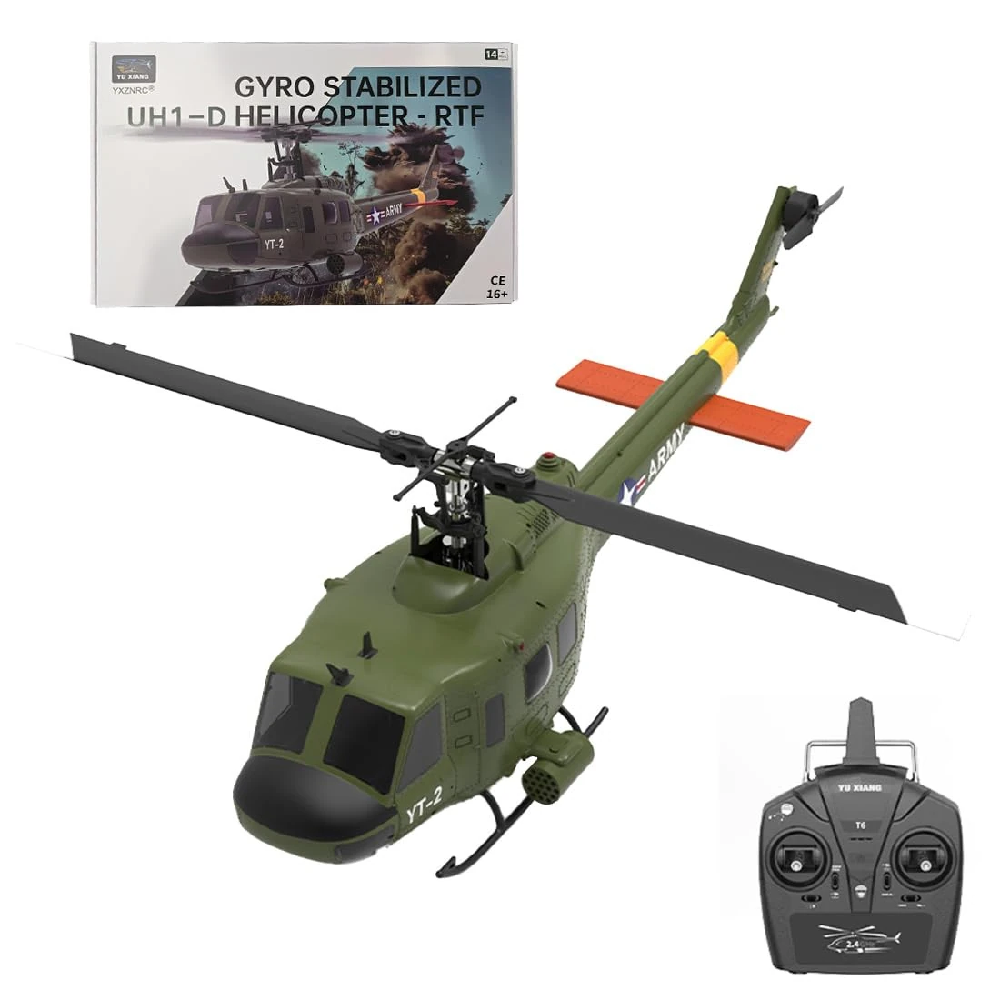 RCPLANTOUY RC Military Helicopter,1/34 Scale F07 UH-1 Huey RC Plane - Altitude Hold with Gyro, Brushless Motor, One-Key Inverted Flight, 2.4GHz 6CH Scale Model, Gift for Boys Adults Beginner
