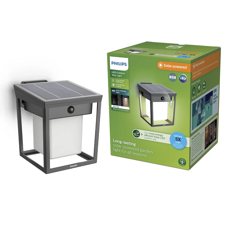 Philips Blaise UltraEfficient Outdoor Solar Wall Light, 3000K, 250/20lm, Anthracite
