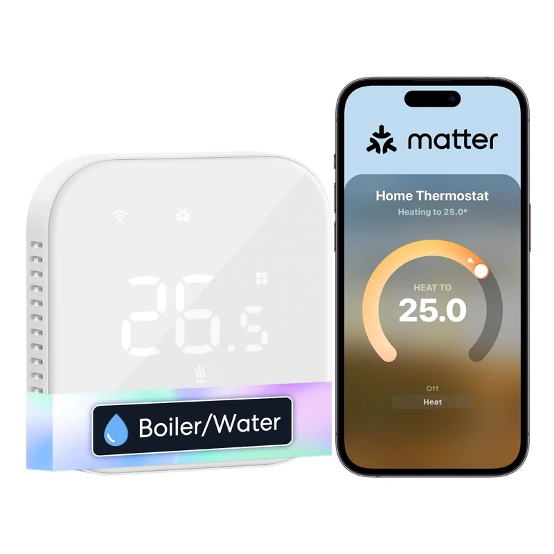 Meross Smart Thermostat Works with Combi Boiler & Water-Based Underfloor Heating, WiFi Room Programmable Thermostat with App Control, Energy Saving, Compatible with Matter, HomeKit, Alexa, Google Home