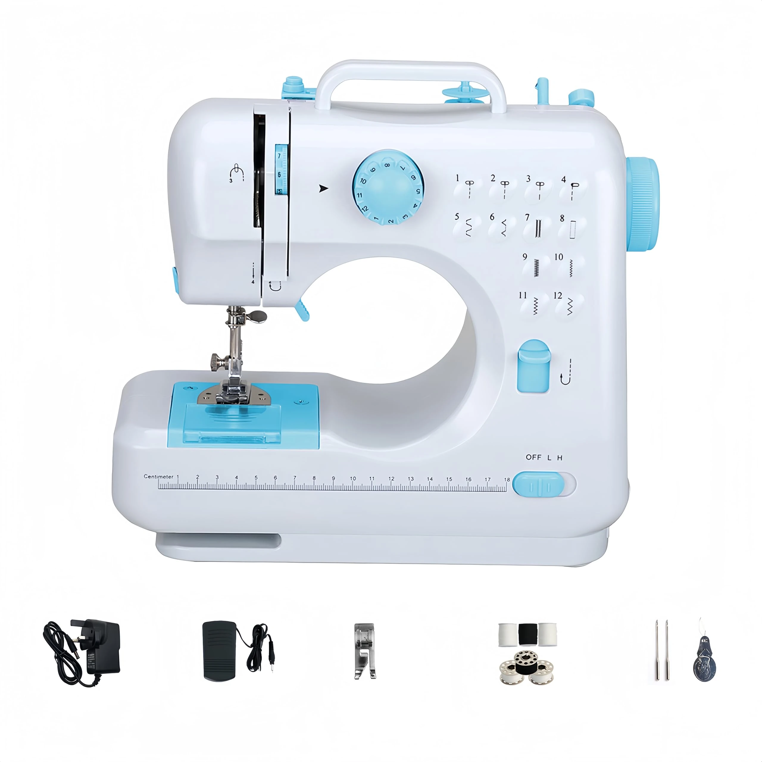 LetCart Electric Sewing Machine 12 Mini Household Double Thread Sewing Machine (Blue)