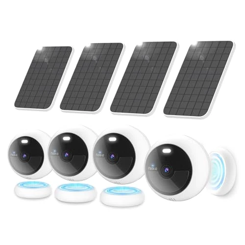 Noorio Solar Security Cameras Wireless Outdoor, 4-Pack 1080P Battery Powered Magnetic Outdoor Camera with AI Motion Detection, 2.4G WiFi Home Security Camera Color Night Vision, Local Storage