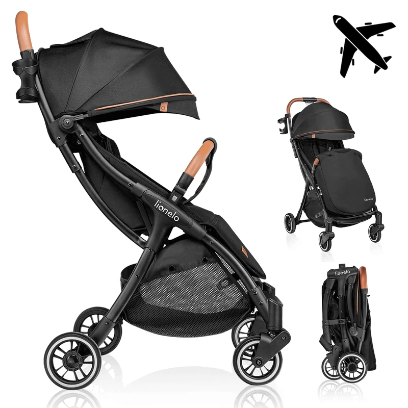 LIONELO Lightweight Baby Stroller Julie ONE for Newborns to 4 Years (22kg) Compact & Foldable Pushchair with Lying Position, Adjustable & Ventilated backrest, Extended Canopy, Footmuff, Mosquito Net