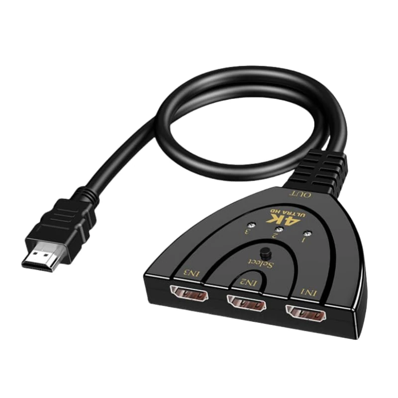 4K HDMI Switch, Gold Plated 3-Port Splitter with High-Speed Pigtail Cable | Supports 4K/Full HD 1080p/3D Video | Manual HDMI Switcher for Multiple Devices -for Home Theater Systems