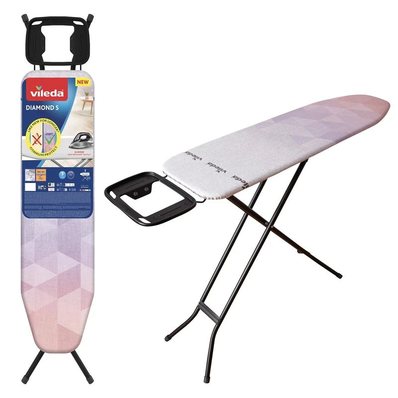 Vileda Diamond Small Ironing Board - Height Adjustable up to 91cm - Foldable - Longer Like New - Compact and light - 114 x 33cm