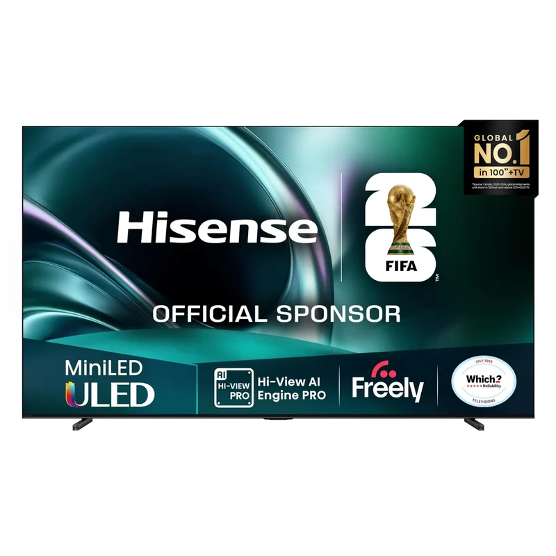 Hisense 100" 100U7QTUK MiniLED QLED 165Hz AI TV - Hi-View AI Engine, 165Hz Game Mode Ultra, 2.1 Channel, Dolby Atmos, Quantum Dot Colour, Anti-Reflection with Freely, Disney +, YouTube, Netflix