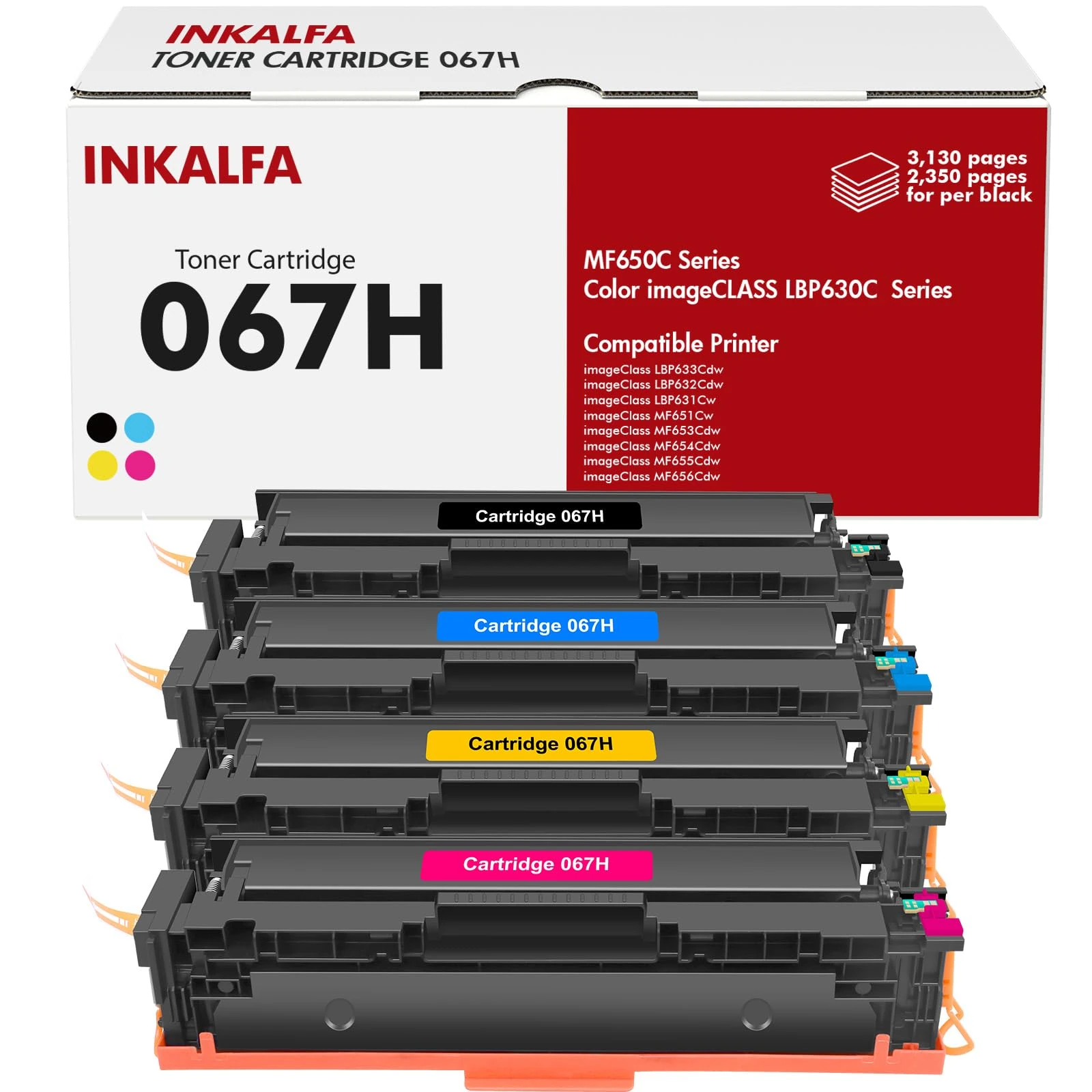 067H 067 Toner Cartridge Set MF656Cdw Compatible Replacement for Canon 067H 067 Color ImageCLASS MF654Cdw LBP632Cdw LBP633Cdw MF653Cdw Printer 4 Pack High Yield Ink |Black Cyan Magenta Yellow|