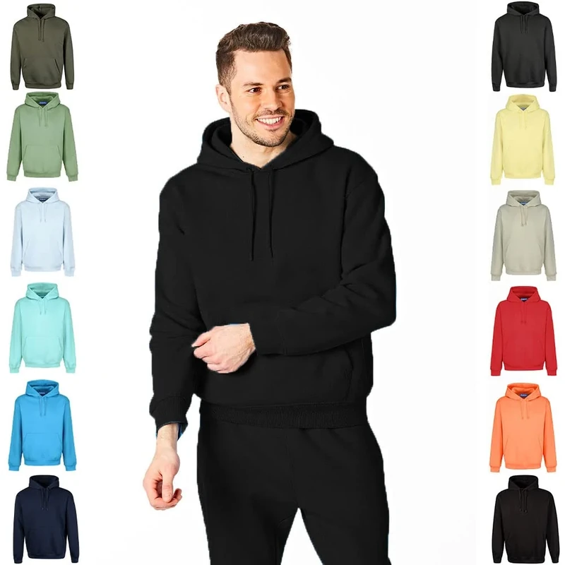RIPT Men's Plain Long sleeve Hoodie Soft Touch Hooded Loungewear Sweatshirt Top, Black, XXL