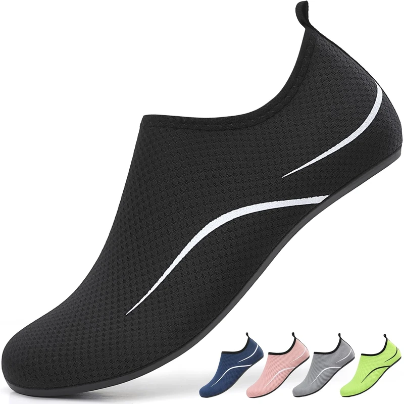 gitzing Water Shoes for Women Men Beach Quick-Dry Swim Aqua Socks Breathable Barefoot Shoes for Surfing Running Driving Pool Yoga(Black,42 EU/8 UK)