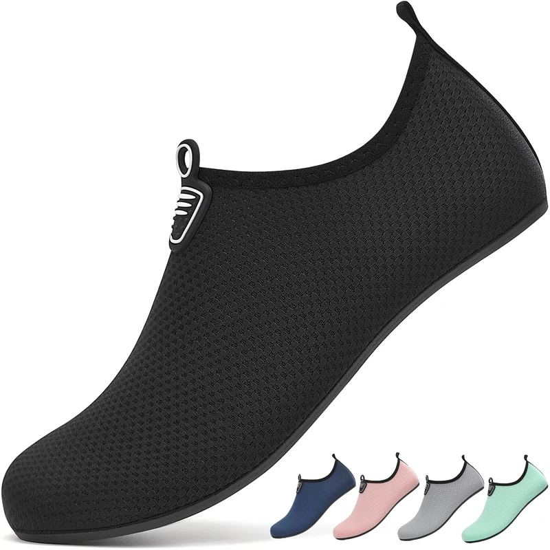 gitzing Water Shoes for Women Men Beach Quick-Dry Swim Aqua Socks Breathable Barefoot Shoes for Beach Surfing Driving Pool Yoga(Black,42 EU/8 UK)