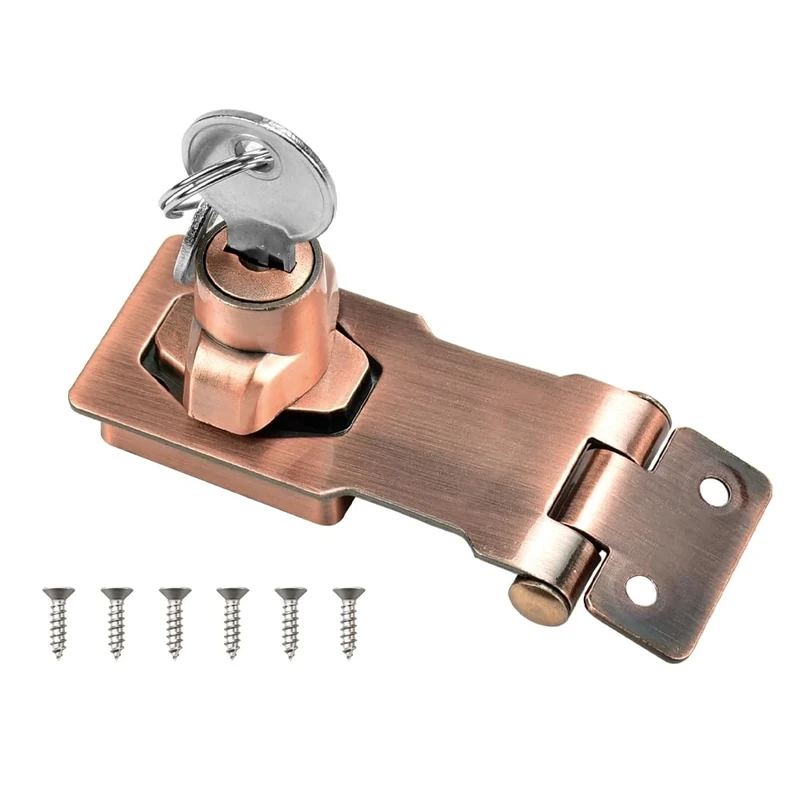 ADERTOS 4 Inch Keyed Hasp Lock Hasp and Staple with Padlock, Heavy Duty Shed Lock Door Lock Hasps Twist Knob Keyed Locking Hasp Safety Door Clasp Gate Locks with Key for Cabinets Gate, Red Bronze