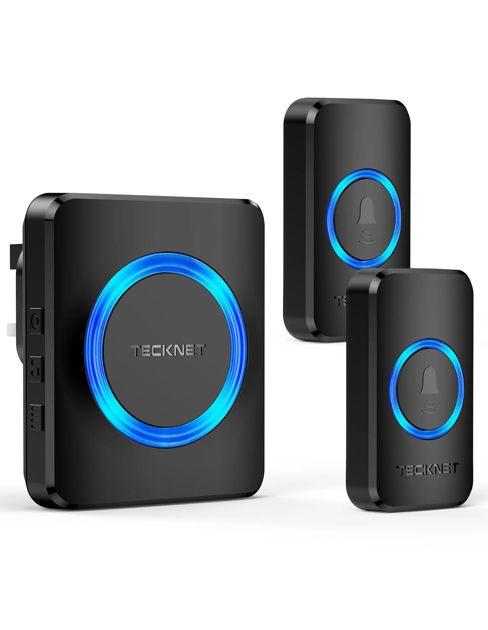 TECKNET Wireless Doorbell with 2 Push Buttons, Cordless IP65 Waterproof Door Bells Chime Kit, 600M/1,968ft Ultra Long Range, 60 Chimes, LED Flash,5 Level Volume Plug in Receiver for Home,School,Office