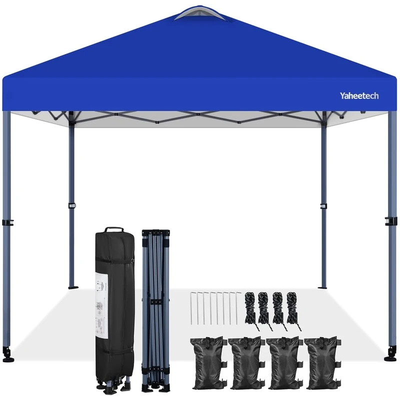 Yaheetech 3x3M Garden Pop-up Gazebo, Commercial Shade Shelter w/ 2 Integrated Wheels for Mobility, Water & UV Resistant Awning Canopy for Outdoor Camping Beach Party, Navy Blue