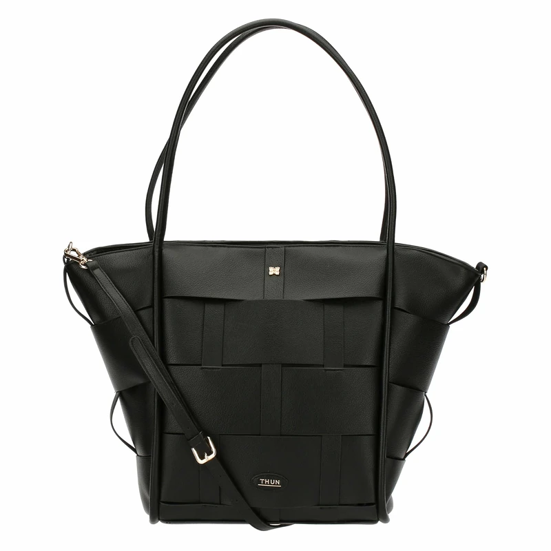 THUN - Large Black Faux Leather Woven Bag - Image 1