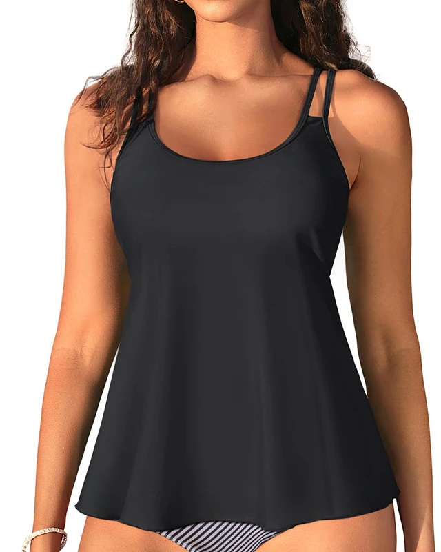 Womens Flowy Tankini Tops Only - Modest Bathing Suit Loose Fit Swimsuit Swim Tops No Bottom 2025 (Available in Plus), Black, 20 Plus