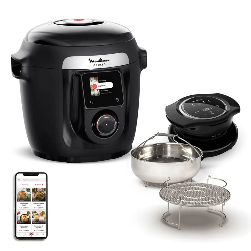 Moulinex Cookeo Wi-Fi with Extra Crisp, Multicooker, 14 Cooking Modes, Pressure Cooking, Air Fryer, Easy Step-by-Step Recipes, CE96X8F0