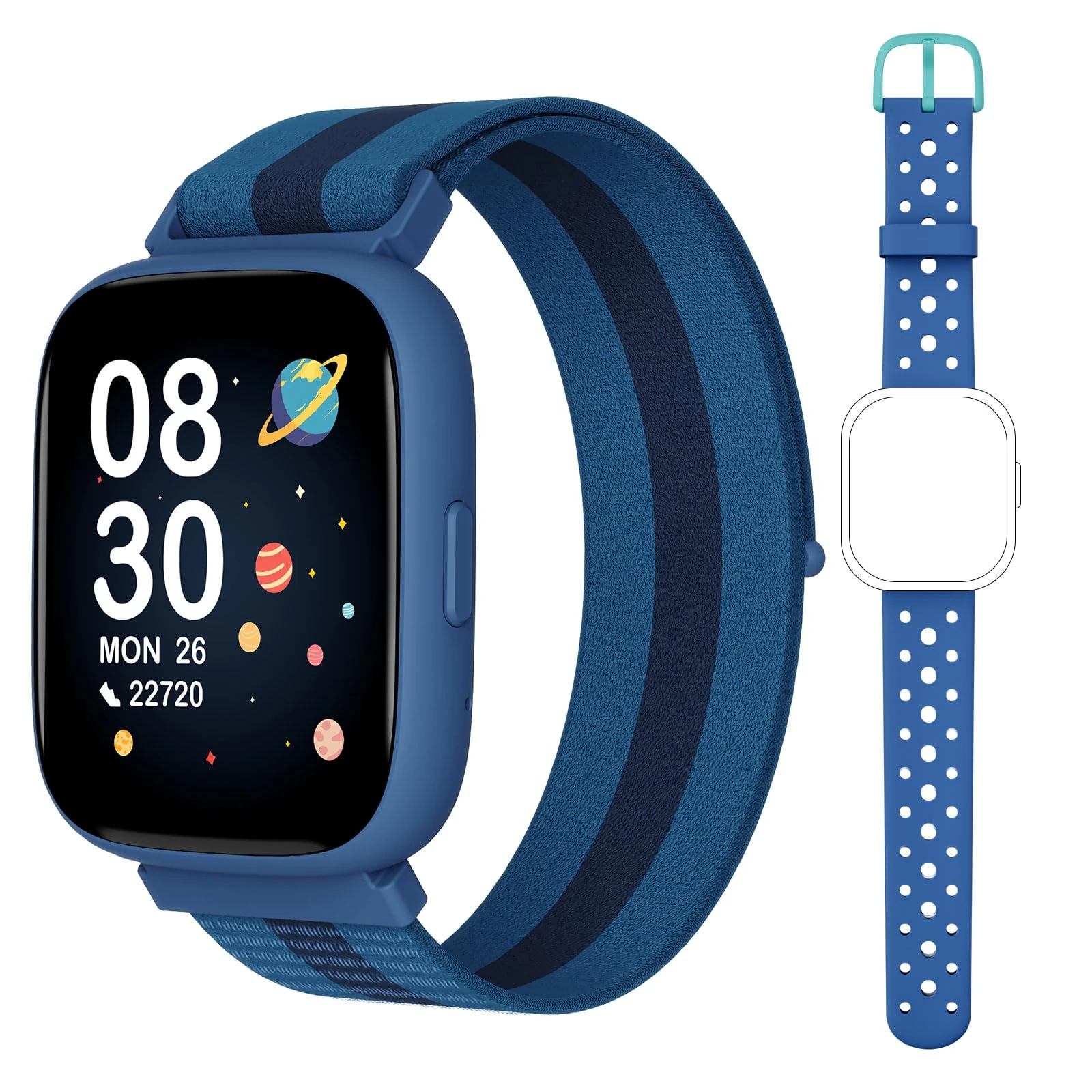 TICTIKY Smart Watch for Kids No Phone No APP Needed, 1.83" Fitness Tracker Watch with Pedometer, Step Counter， Heart Rate/Sleep Monitor, IP68 Waterproof, Puzzle Games for Girls Boys Teens 5-16 Nylon