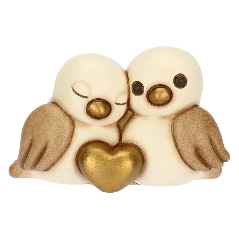 THUN - Pair of Sparrows with Heart, Mini - Ceramic - L'amore Vola Collection - 7 x 5.8 x 4.3 cm