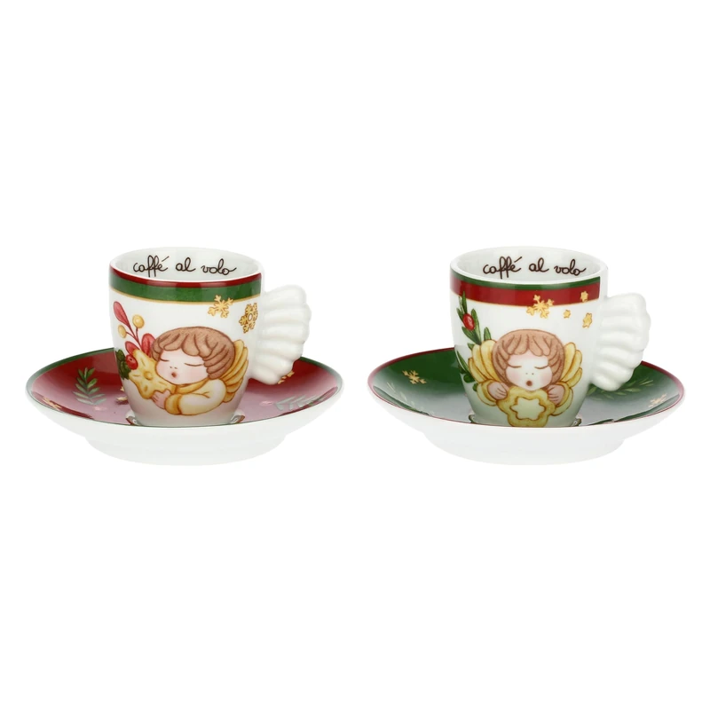 THUN - Set of 6 Espresso Cups in Porcelain Christmas Surprises
