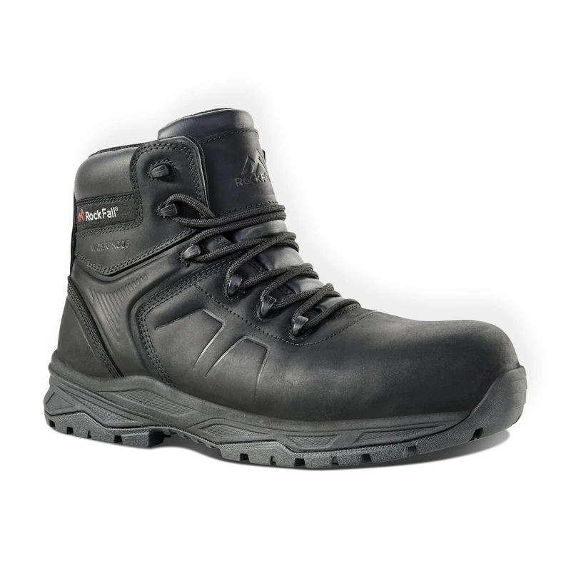 ROCK FALL Calgary Safety Boot FibreGlass Toe Cap Safety Boot Black, Waterproof Repellent and Heat Resistant, SRC Slip Rated Work UK 9