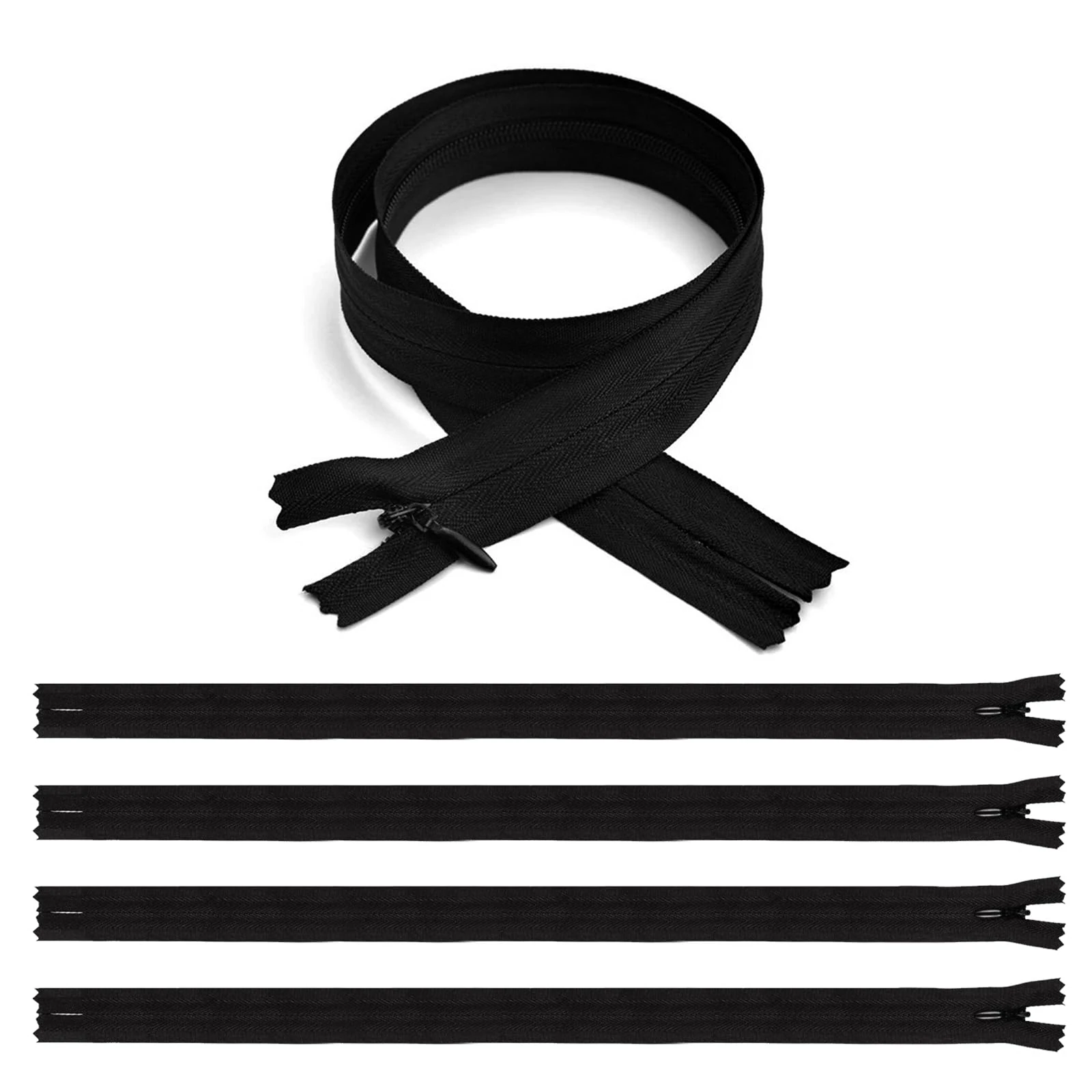 5PCS Zips, Black Nylon Invisible Zip with Metal Zipper Retainer, Zipper Replacement for Sewing Products, DIY
