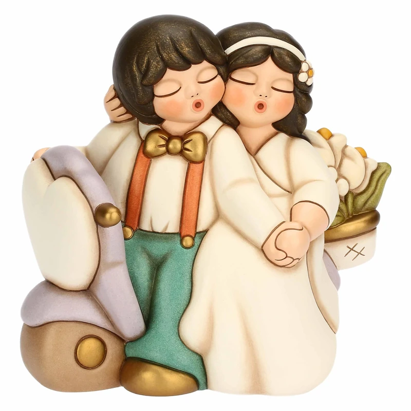 THUN - Bride and Groom on Motorcycles with Flowers, Maxi - Ceramic - Favour Collection - 20.3 x 11.2 x 18.8 cm