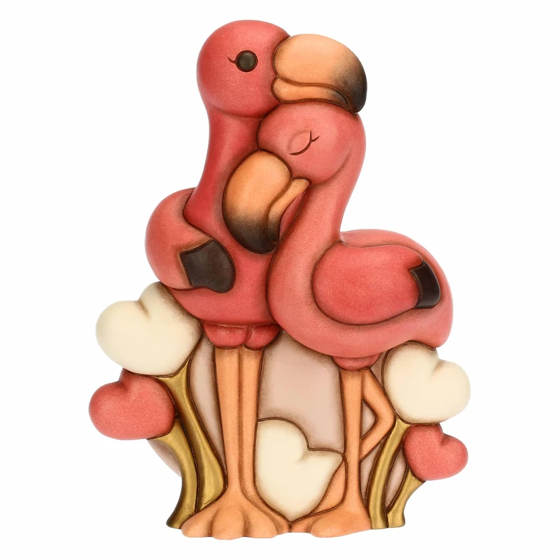 THUN - Flamingo Couple with Hearts Maxi - Ceramic - L'amore Vola Collection - 15 x 9.9 x 19.8 cm
