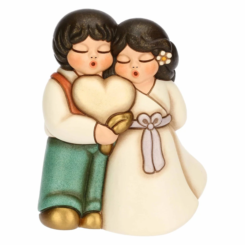 THUN - Bride and Groom with Heart, Large - Ceramic - Favor Collection - 8 x 5.4 x 10 cm