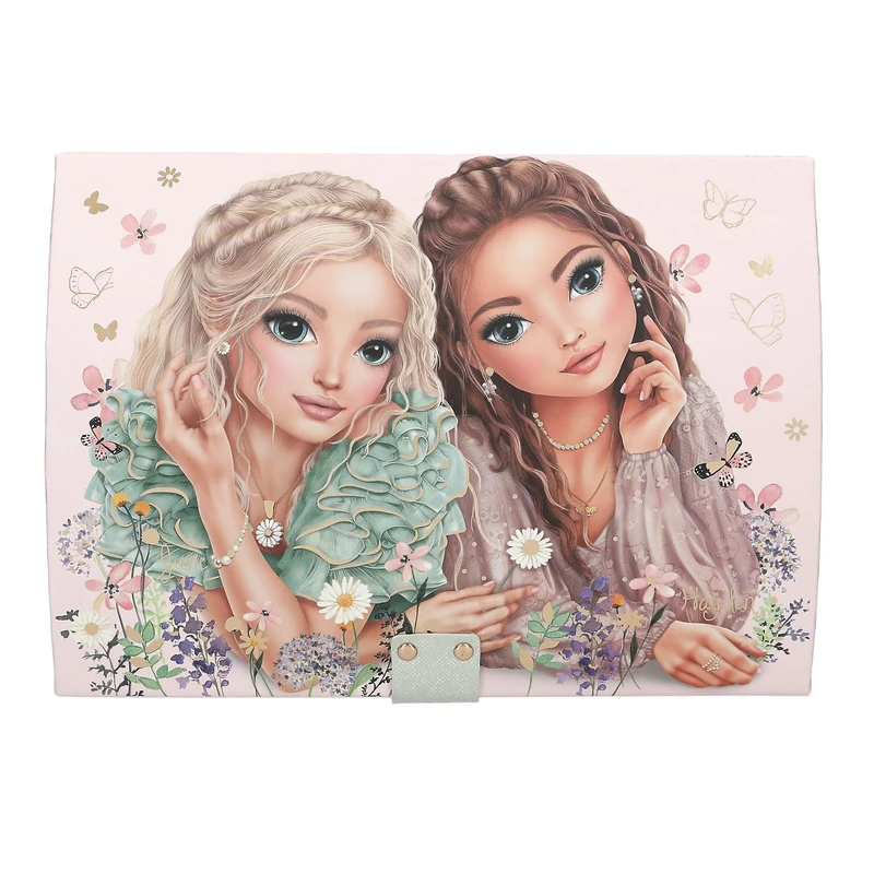 Depesche TOPModel Summer Feeling 13579 Large Jewellery Box in Pink with Model Motif and Floral Details, Jewellery Box with Code, Sound and Mirror
