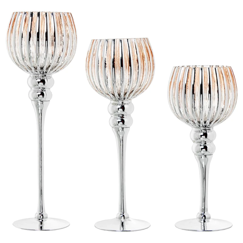 Set of 3 Decorative Glass Cakes Base Metal