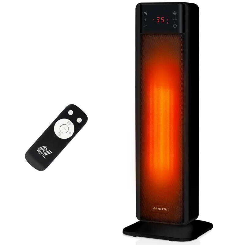 NETTA Tall Tower Electric Heater, 23 Inch Ceramic Fan Heater, 75° Oscillation Space Heaters Energy Efficient with Thermostat, 24H Timer, Overheat & Tip-Over Protection – Black