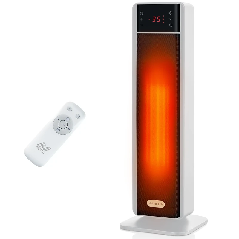 NETTA Tall Tower Electric Heater, 23 Inch Ceramic Fan Heater, 75° Oscillation Space Heaters Energy Efficient with Thermostat, 24H Timer, Overheat & Tip-Over Protection – White
