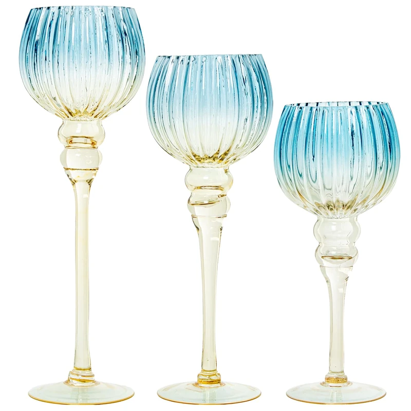 Set of 3 Decorative Crystal Cups, Green and Azul