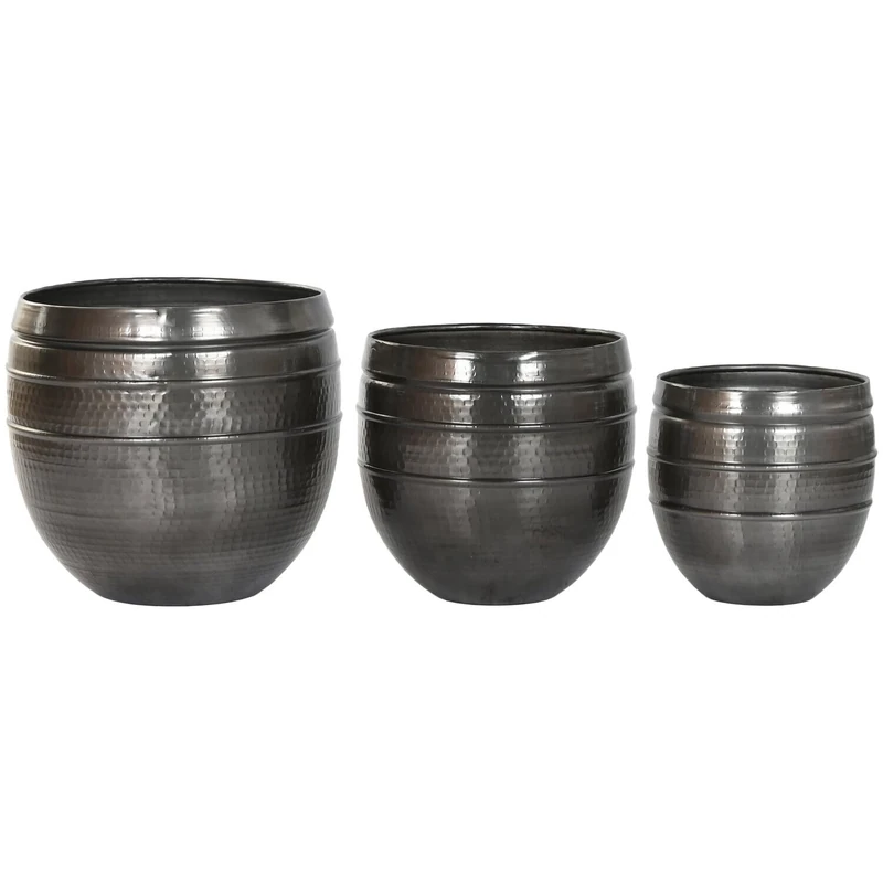 Macetero Set of 3 Aluminium 41 x 41 x 40 cm Shiny Grey - Image 1