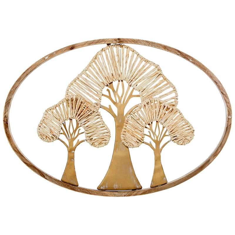 AlexandreHouse ADORNO PARED MADERA/METAL 65X4 6 CM ARBOLES DORADOS - Image 1