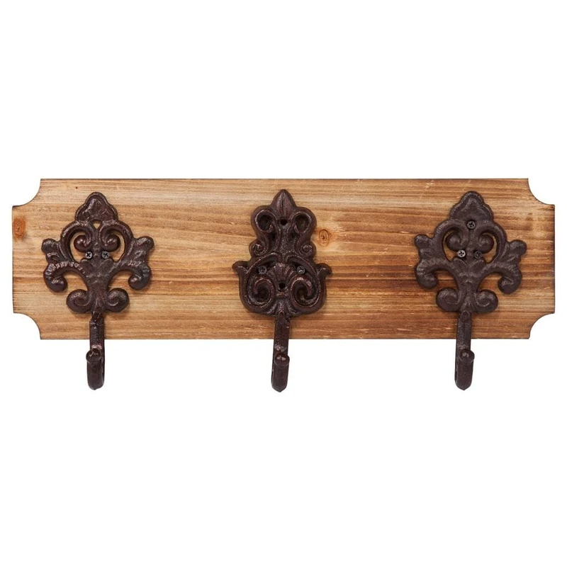 AlexandreHouse Percha de pared de Madera y Metal 3 ganchos Marron - Image 1