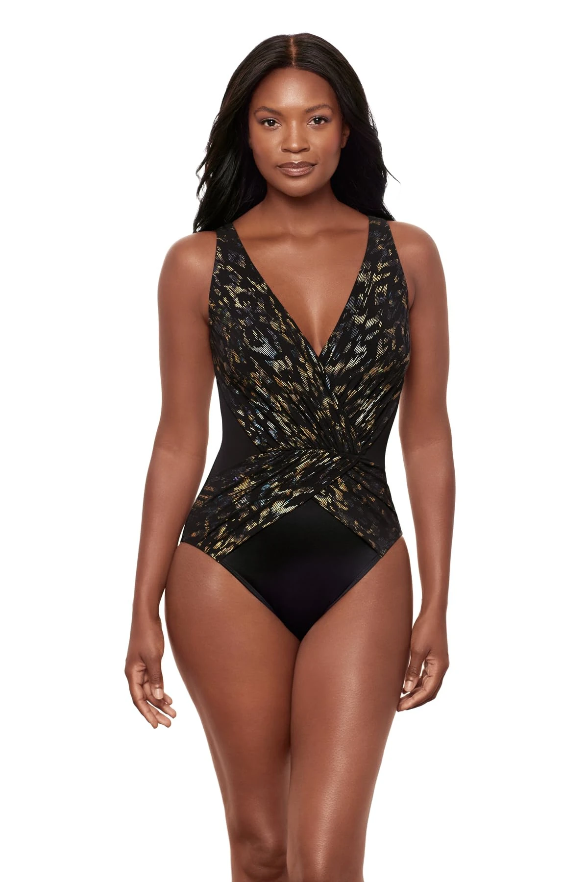Miraclesuit Women's Swimwear Sparkle Plenty Ibiza Soft Cup One Piece Swimsuit, Black/Multi, 10