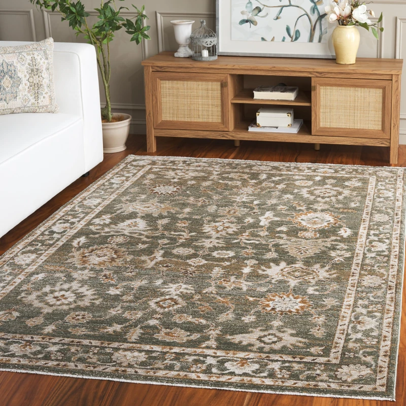 SAFAVIEH Oriental Rug for Living Room, Dining Room, Bedroom - Hazel Collection, Medium Pile, in Green and Ivory, 160 X 229 cm - Image 1