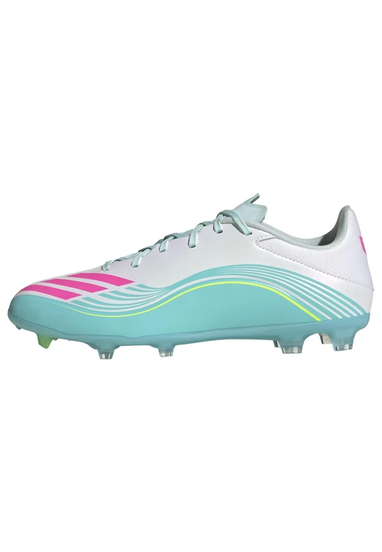 adidas Unisex F50 Messi League Firm Ground/Multi Ground Football Boots, FTWR White/Lucid Pink/Flash Aqua, 5.5 UK