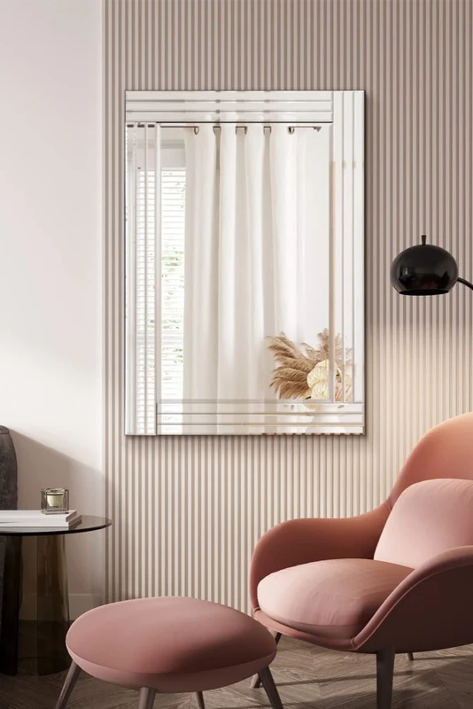 MirrorOutlet Title Modern Bevelled Triple Edge Modern All glass Venetian Wall Mirror, 100 x 70 cm,