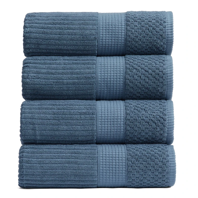 Springtree Home 100% Cotton Bath Towel Set | 4-Pack | Textured | Oceanview