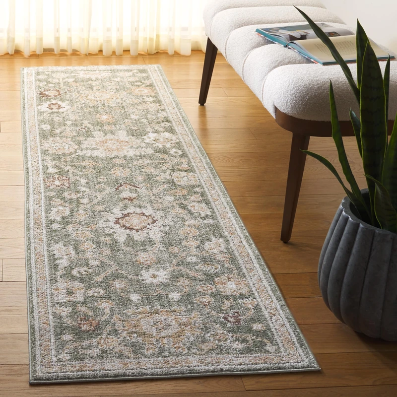 SAFAVIEH Traditional Rug for Living Room, Dining Room, Bedroom - Hazel Collection, Medium Pile, in Green and Beige, 61 X 244 cm - Image 1