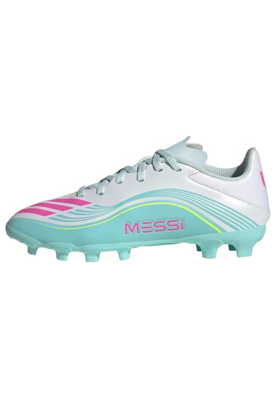 adidas Unisex Kids F50 Messi League Multi Ground Football Boots Kids, FTWR White/Lucid Pink/Flash Aqua, 12 UK Child