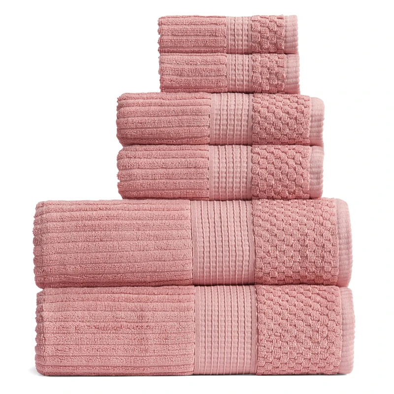Springtree Home 100% Cotton Bath Towel Set | 6-Piece Set | Textured | Rose