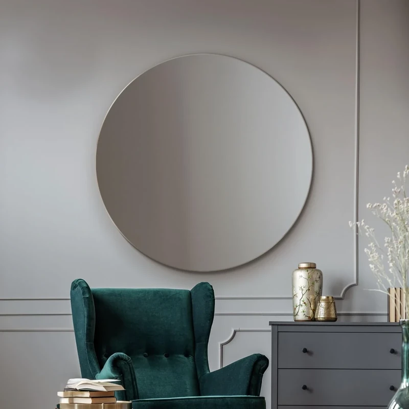 MirrorOutlet Extra Large Round Circular Frameless Bevelled wall Mirror: 110cm – Elegant Wall-Mounted Circular Mirror