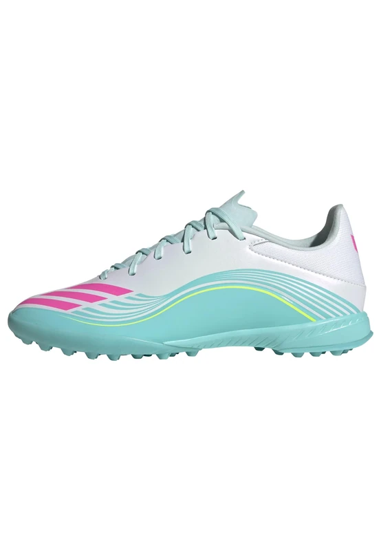 adidas Unisex F50 Messi League Turf Football Shoes, FTWR White/Lucid Pink/Flash Aqua, 7.5 UK