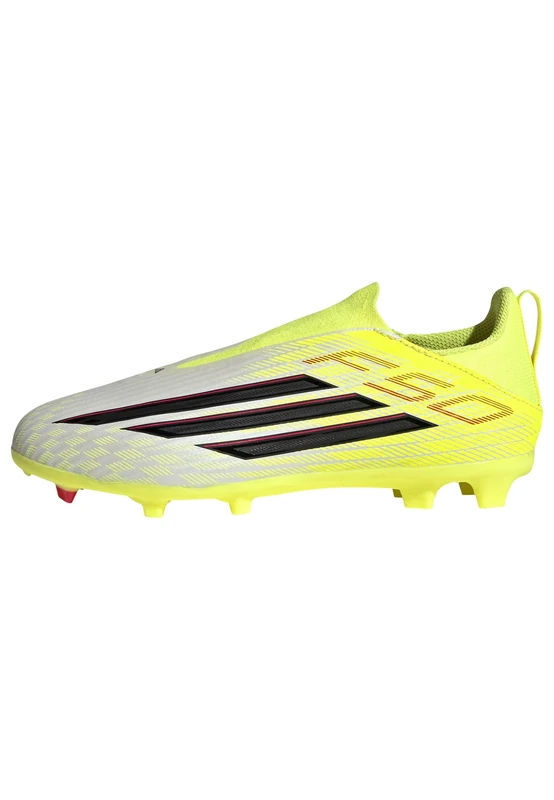 adidas Unisex Kids F50 League Laceless Firm Ground/Multi Ground Football Boots Kids, Team Solar Yellow 2/core Black/Lucid red, 2 UK
