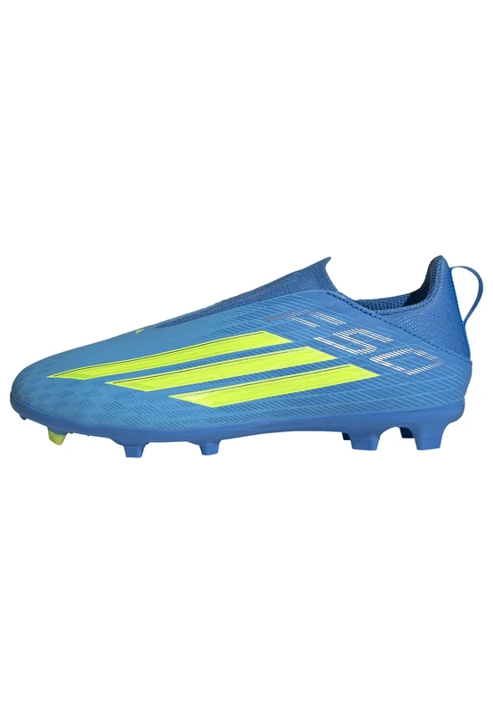 adidas Unisex Kids F50 League Laceless Firm Ground/Multi Ground Football Boots Kids, Lucid Ray Blue/Team Solar Yellow 2/Lucid Aquamarine, 4.5 UK